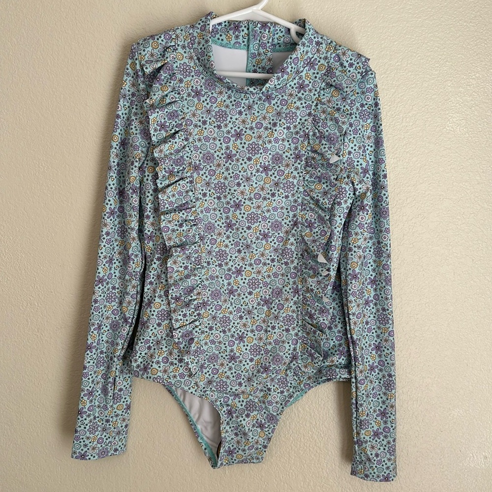 Cotton On Kids Floral Ruffle Long Sleeve Swimsuit